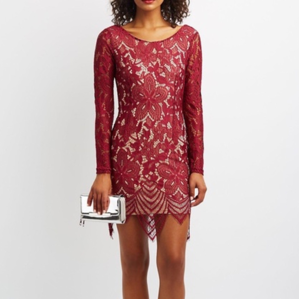 Red Lace Long-Sleeve Dres